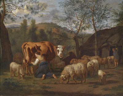 A Milking Maid with Cow and Goats in Front of the Stable by Adriaen van de Velde